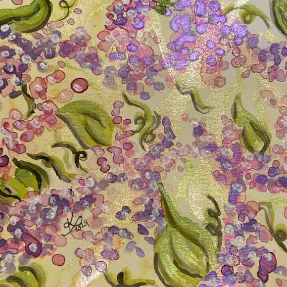 Unframed Original Art Watercolour & Acrylic Painting on Paper of Lilac Flowers - Picture 4 of 4